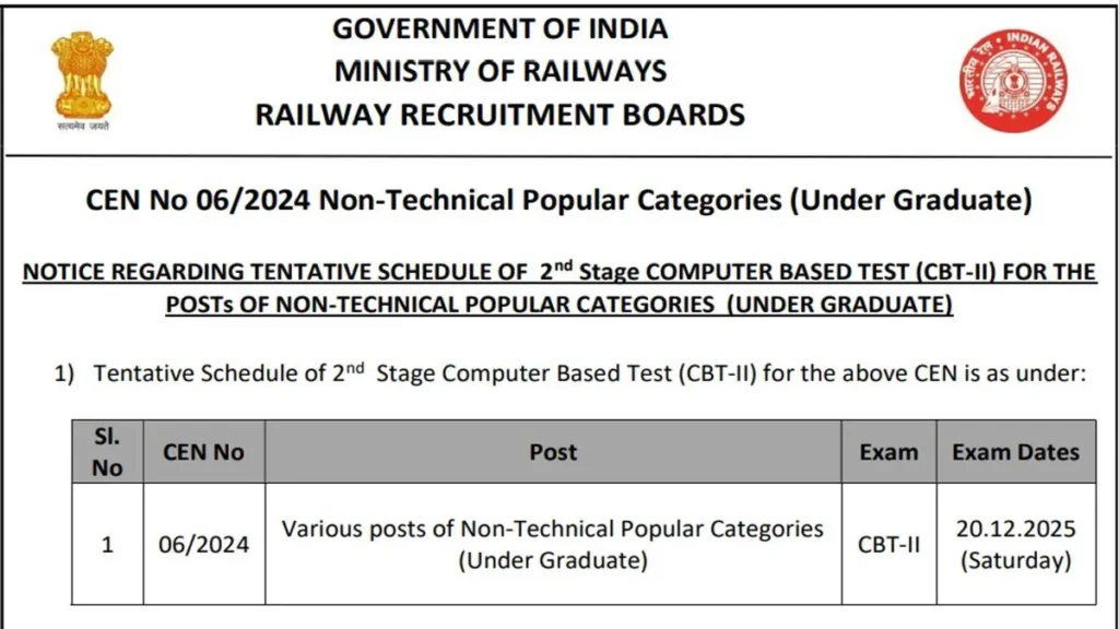RRB Ntpc ug cbt 2 exam date