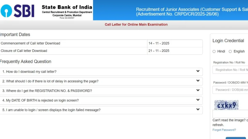 SBI Clerk Mains Admit Card information