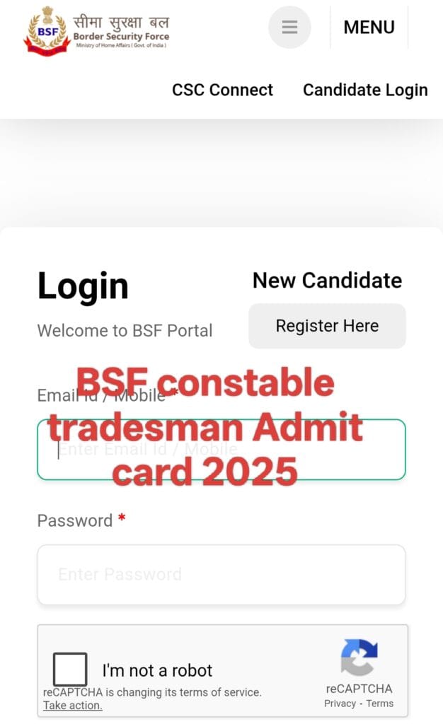 BSF Constable Tradesman Admit card
