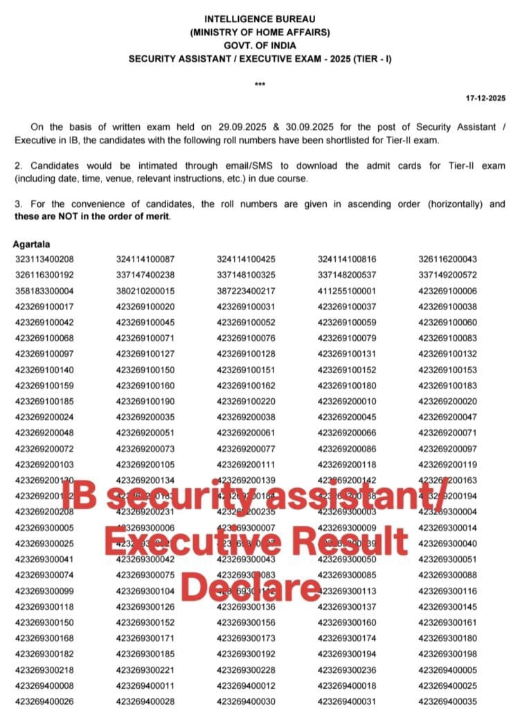 IB security assistant Executive Result Declare