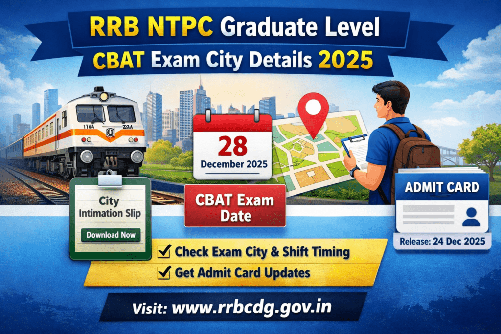RRB NTPC Graduate Level CBAT Exam City Details 2025: Check City Intimation Slip, Exam Date & Admit Card